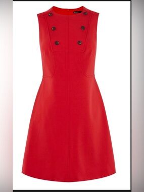 Karen Millen Sleeveless Red A-Line Dress with Button Front Detail